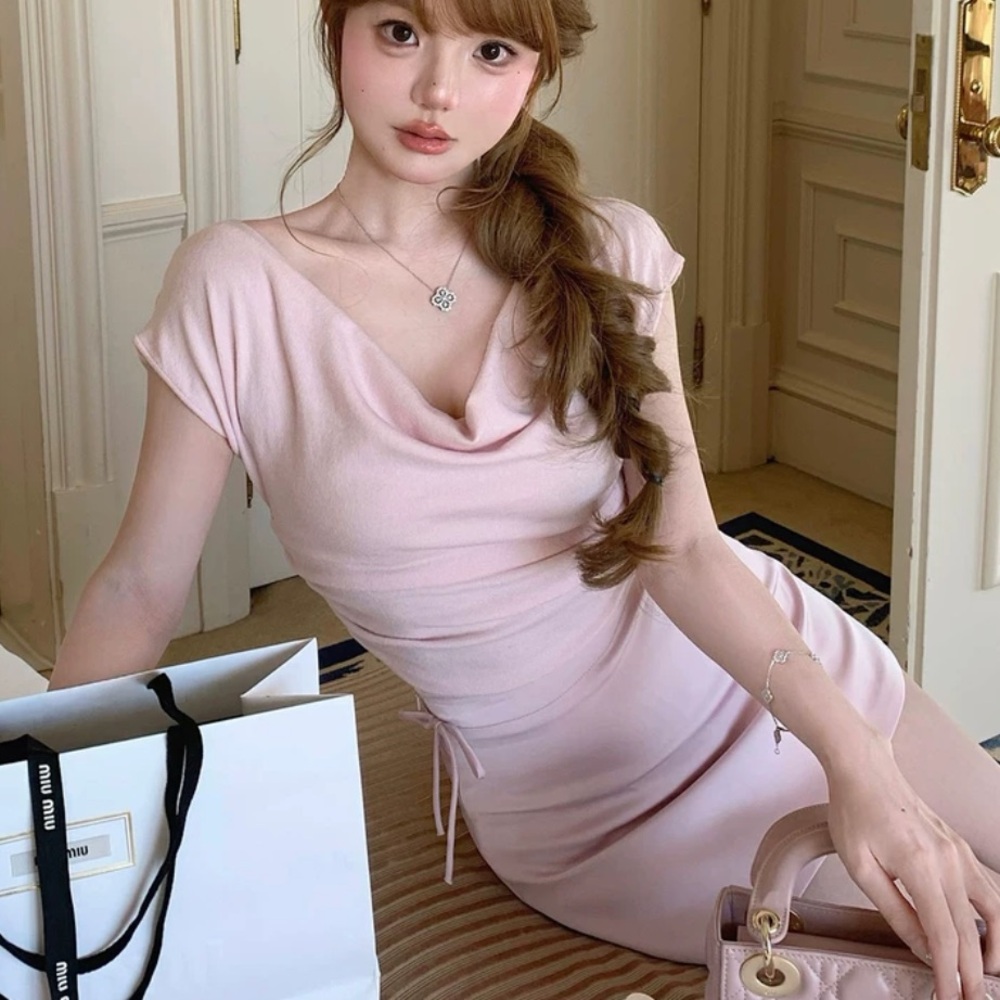 Pastel Pink Japanese Kawaii Summer Knitted Cowl Neck Blouse Shirt Top
